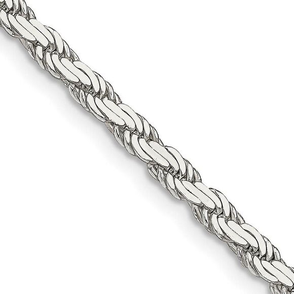 3mm Sterling Silver Solid Flat Rope Chain Necklace 18 Inch